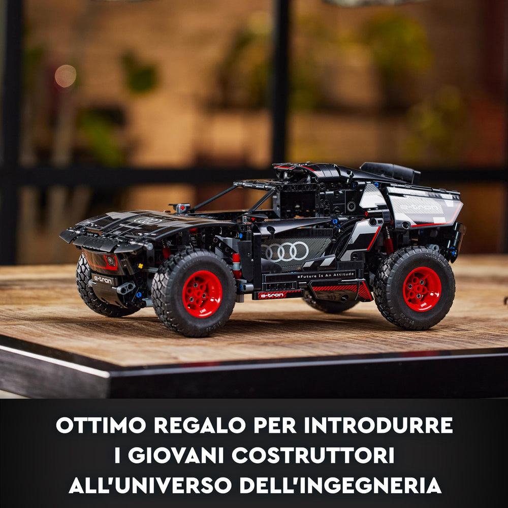 LEGO Technic Audi RS Q e-tron 42160 suspension-detail image shows 4-wheel independent suspension