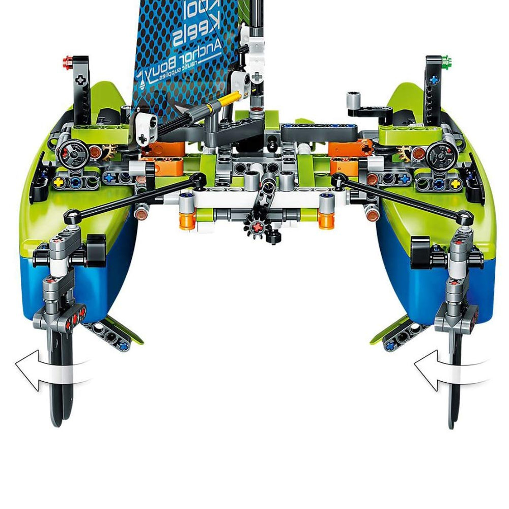 LEGO Technic Catamaran two-in-one build highlights versatility between catamaran and power boat forms.