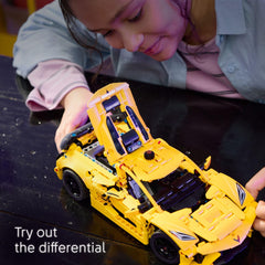 LEGO Technic Corvette Stingray differential mechanism enabling authentic chassis motion.