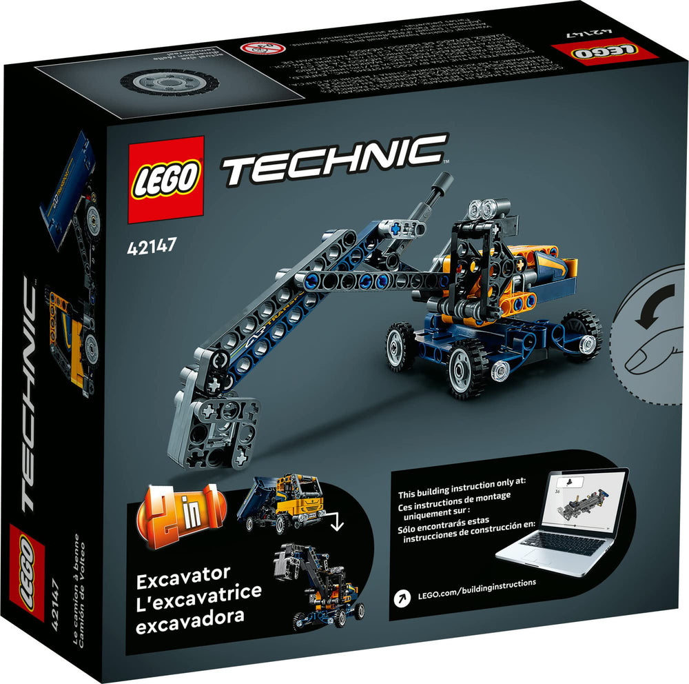 LEGO Technic Dump Truck 42147 pieces-display box emphasizes 177-piece challenge and gift potential