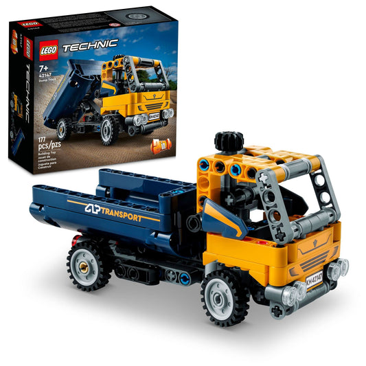 LEGO Technic Dump Truck 42147 front view showing steering and play value