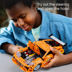 LEGO Technic Toyota Supra MK4 steering-action captures responsive handling during play.