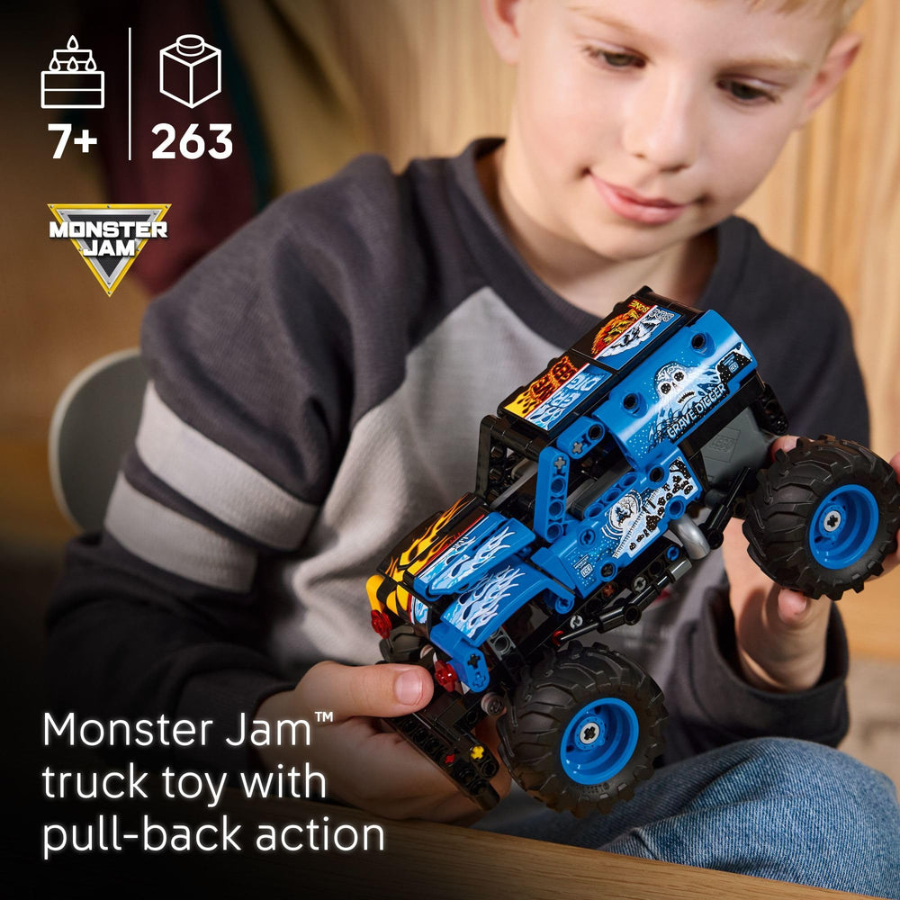 LEGO Technic Grave Digger Fire and Ice flame-side detailing for authentic visuals.