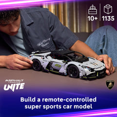 LEGO Technic Lamborghini Revuelto side exterior highlights aerodynamic lines for immersive play.
