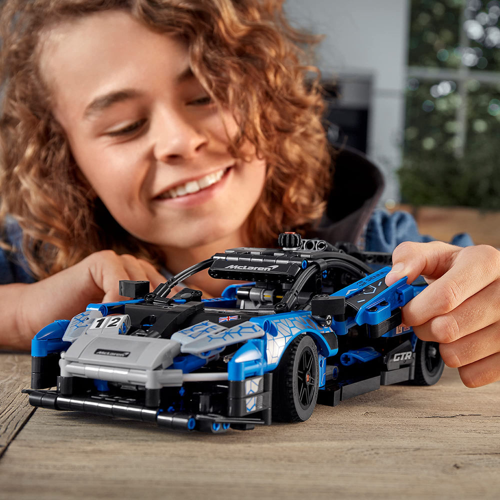 LEGO Technic McLaren Senna GTR dimensions show a compact display model