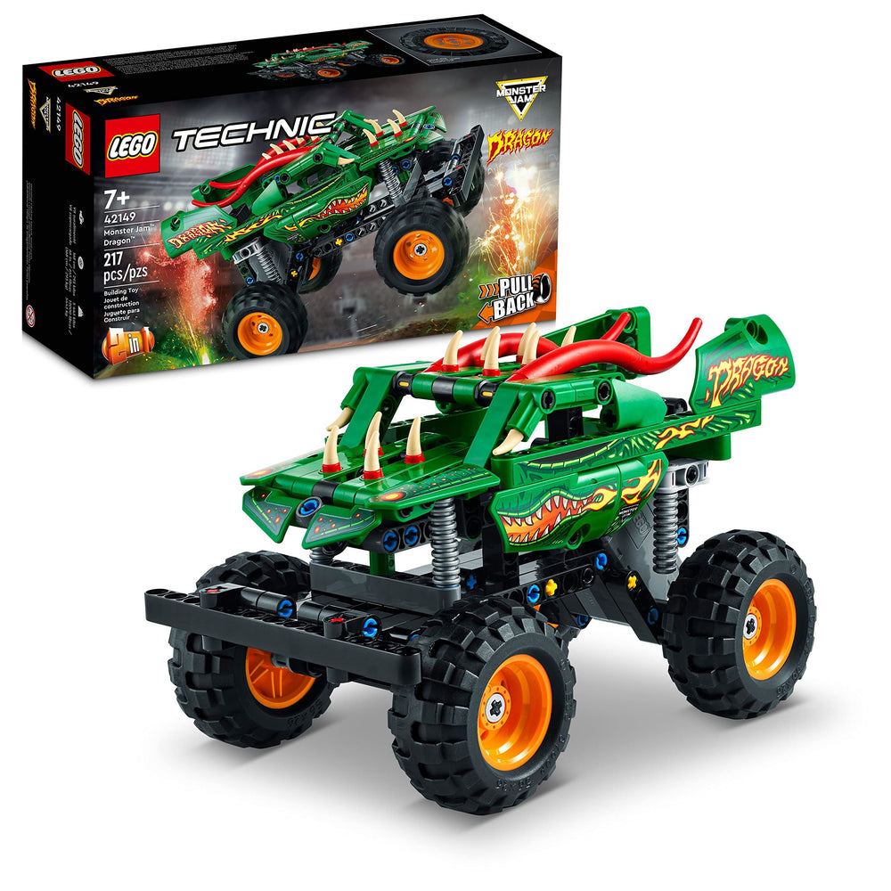 LEGO Technic Monster Jam Dragon 42149 front view highlights dragon spikes for authentic play