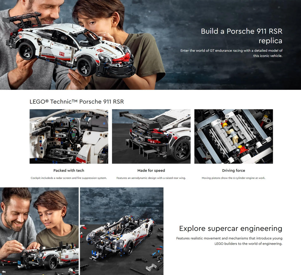 LEGO Technic Porsche 911 RSR cockpit detail for immersive building