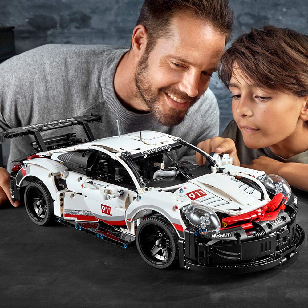 LEGO Technic Porsche 911 RSR cockpit features radar screen for immersive building.