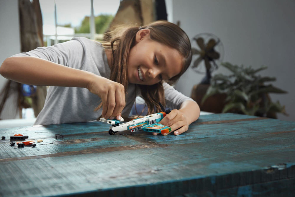 LEGO Technic Race Plane 42117 spinning propeller during push-n-race action enhances realism