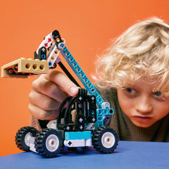 LEGO Technic Telehandler 42133 side view highlights dual-build versatility for forklift and tow truck.