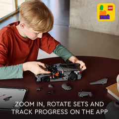 LEGO Technic Koenigsegg Jesko Absolut Grey Builder app view enables 3D rotation for immersive model inspection.