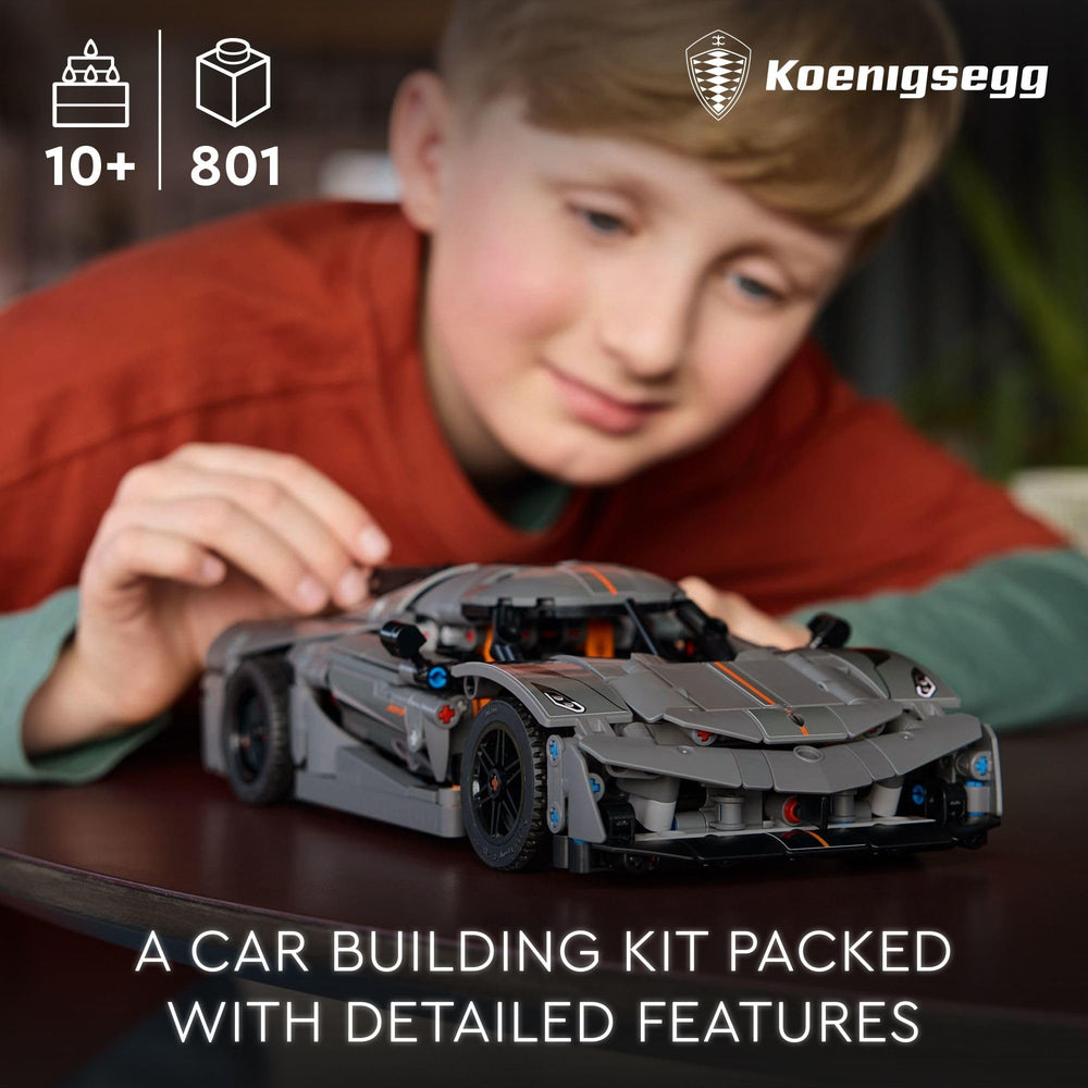 LEGO Technic Koenigsegg Jesko Absolut Grey engine detail invites hands-on exploration of moving parts.