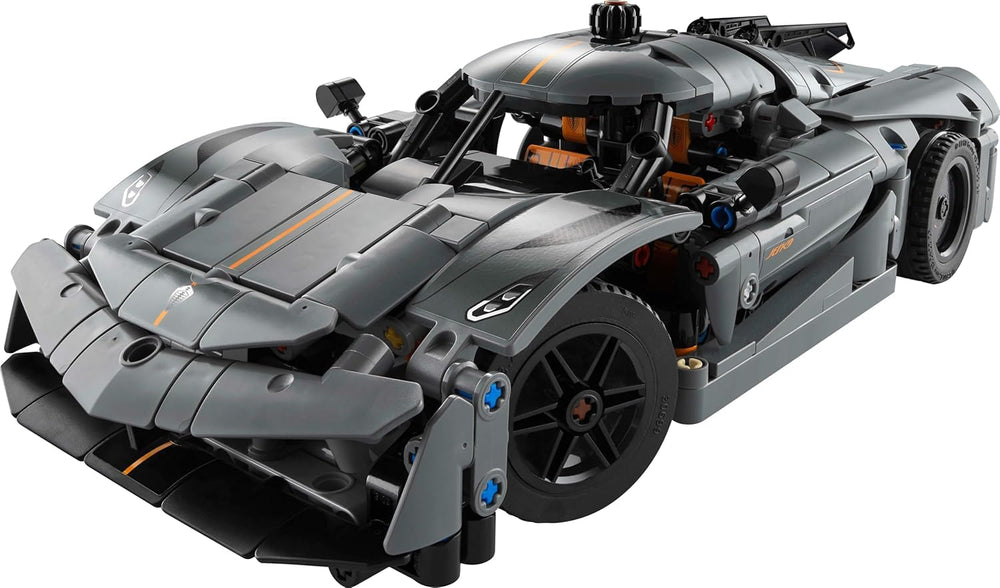 LEGO Technic Koenigsegg Jesko Absolut Grey steering test demonstrates responsive control.