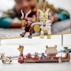 LEGO Thor and Mighty Thor minifigures ready for action aboard the drakkar