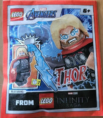 LEGO Thor minifigure with lightning effect enhances dynamic scene-building and action play.