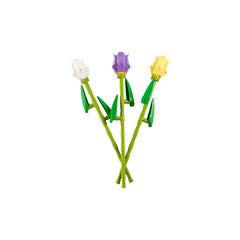 LEGO Tulips bouquet 40461 with white bloom, ideal for elegant spring decor.
