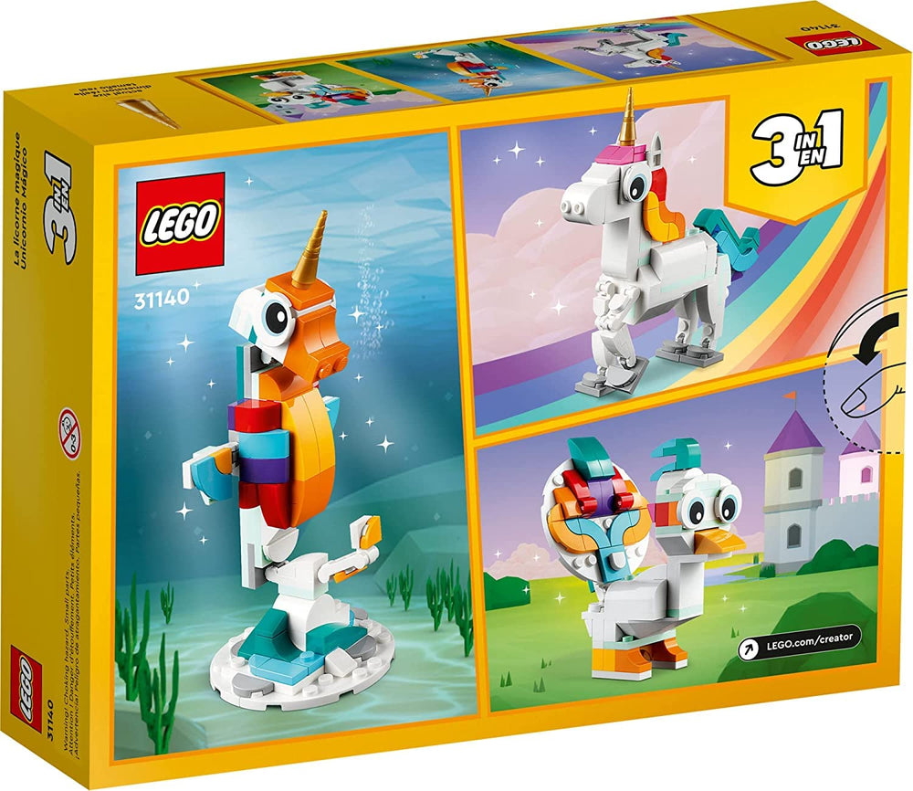LEGO Unicorn transforming to Seahorse showcases movable features during playtime.