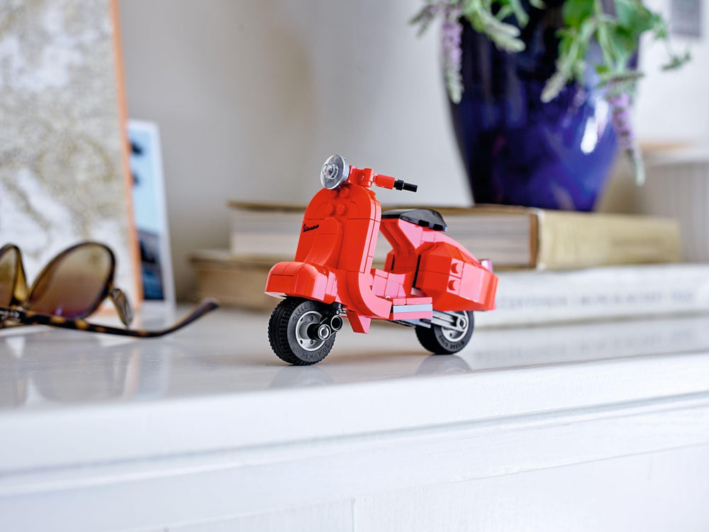LEGO Vespa Mini Moped seat view in bright red for collectible display and gift idea.