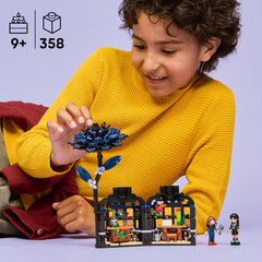 LEGO Wednesday Black Dahlia Flower vase reveal uncovers Nevermore classroom for storytelling.