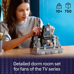 LEGO Wednesday Enid dorm room balcony with gargoyles for display-ready scenes.