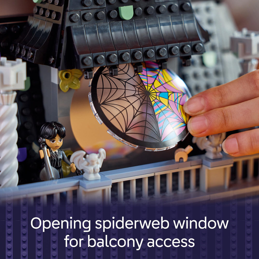 LEGO Wednesday secret drawers base enables hidden storage during play.