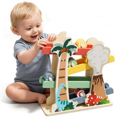 Lehoo Castle dinosaur ramp top view with four rollers promotes motion play.
