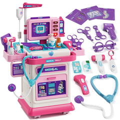 Lehoo Castle pink mobile cart for doctor kit boosts imaginative play and organization for toddlers.