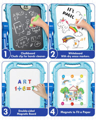 Lehoo Castle easel includes magnets and chalk for hands-on learning.