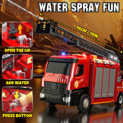 Lehoo Castle fire truck with realistic lights enhances focus during pretend emergencies.
