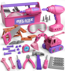 Lehoo Castle kids tool set with pink electric drill for imaginative construction play