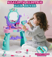 Lehoo Castle kids vanity with stool and mirror arrangement for solo or shared play.
