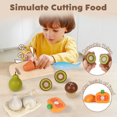 Lehoo Castle kiwi and avocado wooden toys promote realistic cutting practice and color recognition.