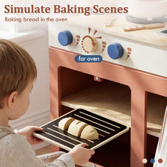Lehoo Castle storage shelves help kids tidy ingredients after playtime.