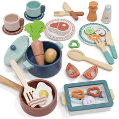 Lehoo Castle wooden play kitchen pots and pans set for imaginative pretend play