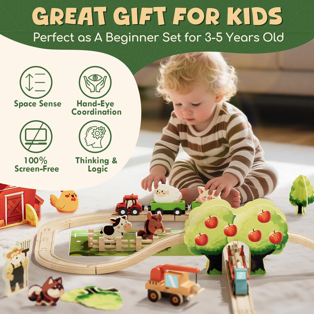 Lehoo Castle wooden train set orchard scene for role-play.