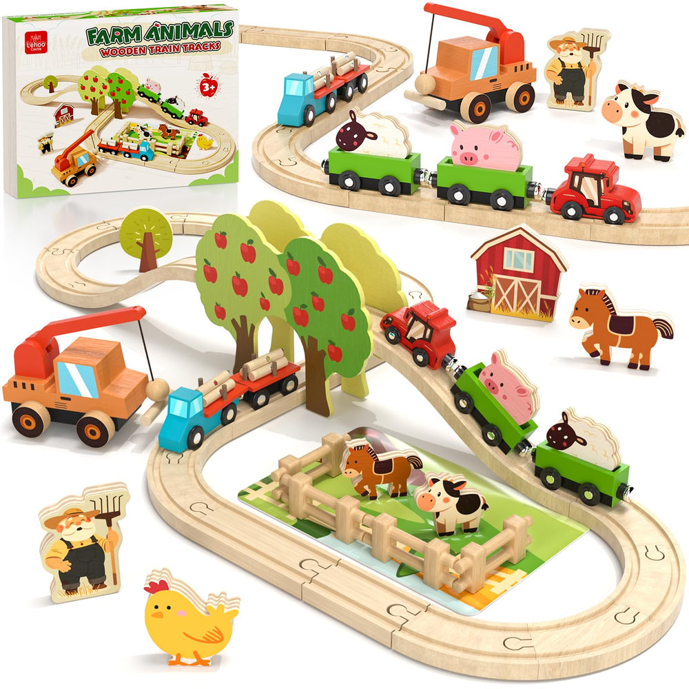 Lehoo Castle wooden train set for toddlers sparks imaginative farm animal play