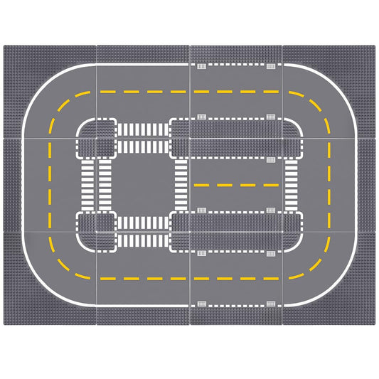 Lekebaby 12-pack grey road base curve piece enables durable city layouts.