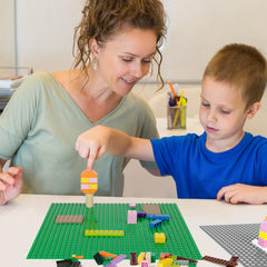 Lekebaby 10x10 sand baseplate adds warm tone to colorful scenes.