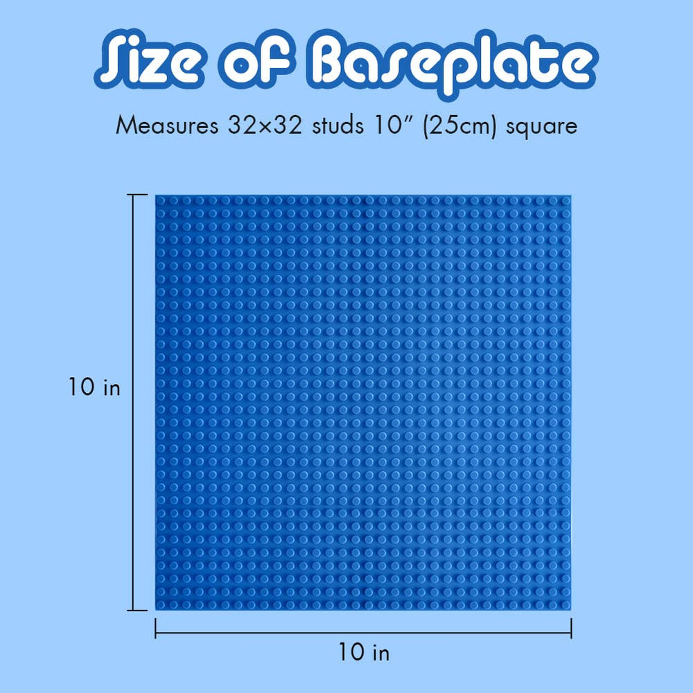 Lekebaby baseplates connect bricks underneath for stable multi-tier designs.