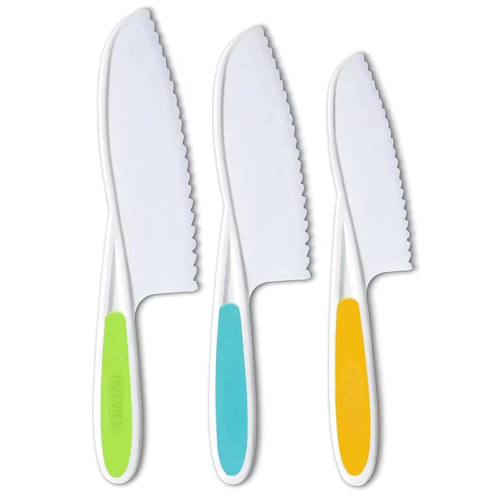 Leking kids knife set with ergonomic handles for safe gripping.