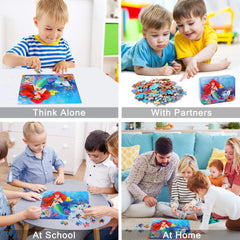 Back-numbered puzzle pieces help younger children with sequencing.