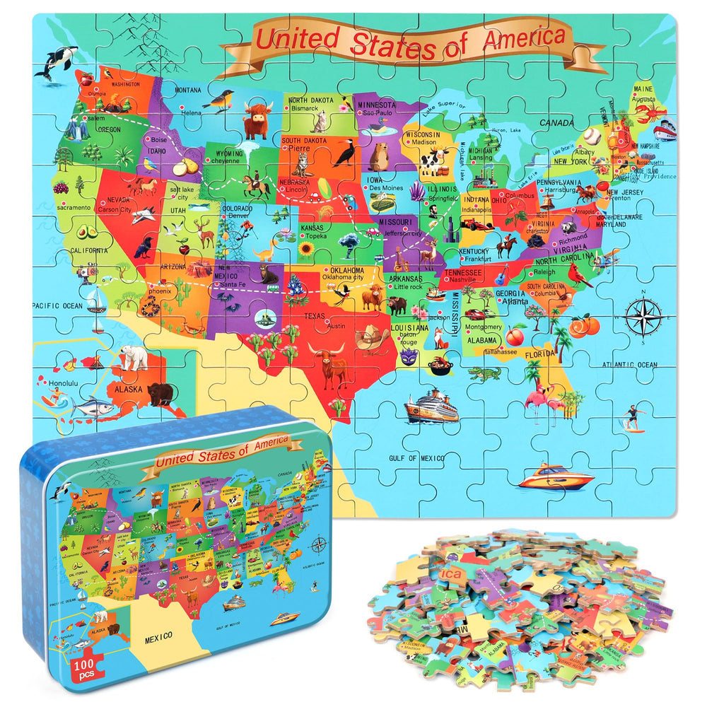 LELEMON USA Map 100-piece puzzle image, engaging map activity for curious kids