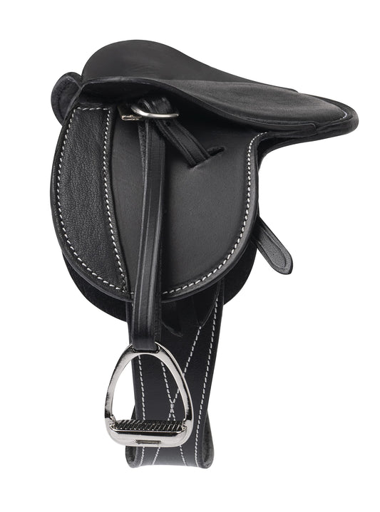 LeMieux Toy Pony Saddle in black fine grain leather, durable for young riders.