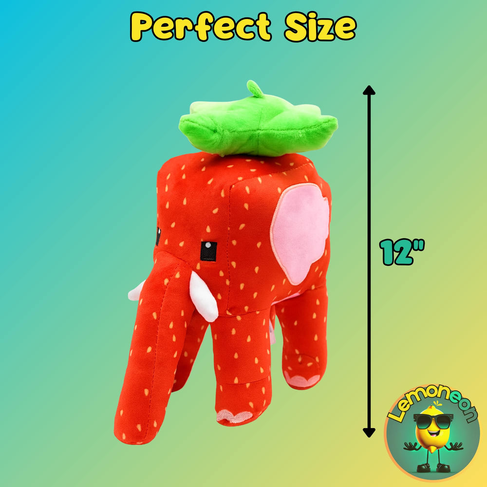 Lemoneon Strawberry Elephant Plush close-up fabric highlights durable stitching for lasting hugs