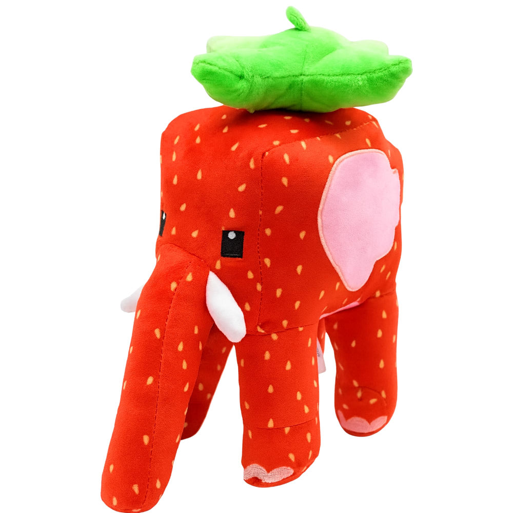 Lemoneon Strawberry Elephant Plush front view, soft cuddle fabric for cozy display