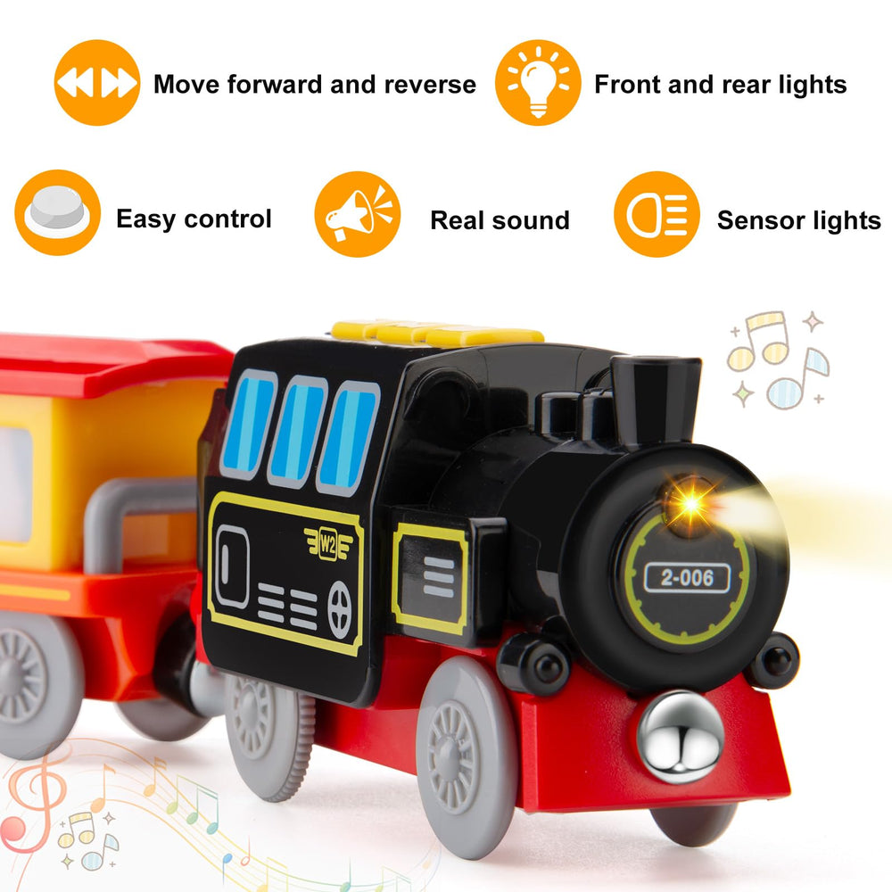 Lemonkids locomotive carriage with flashing lights enhances storytelling during play.