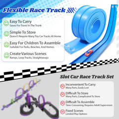 Lemostaar roll-up track folds flat for compact storage after playtime.