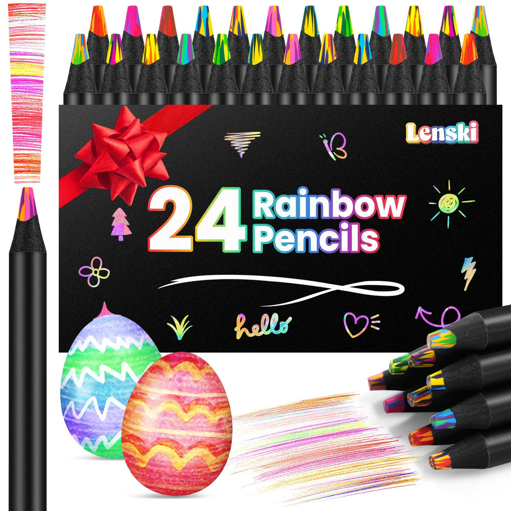 Lenski 24-color rainbow pencils front view for vibrant kids' art projects.