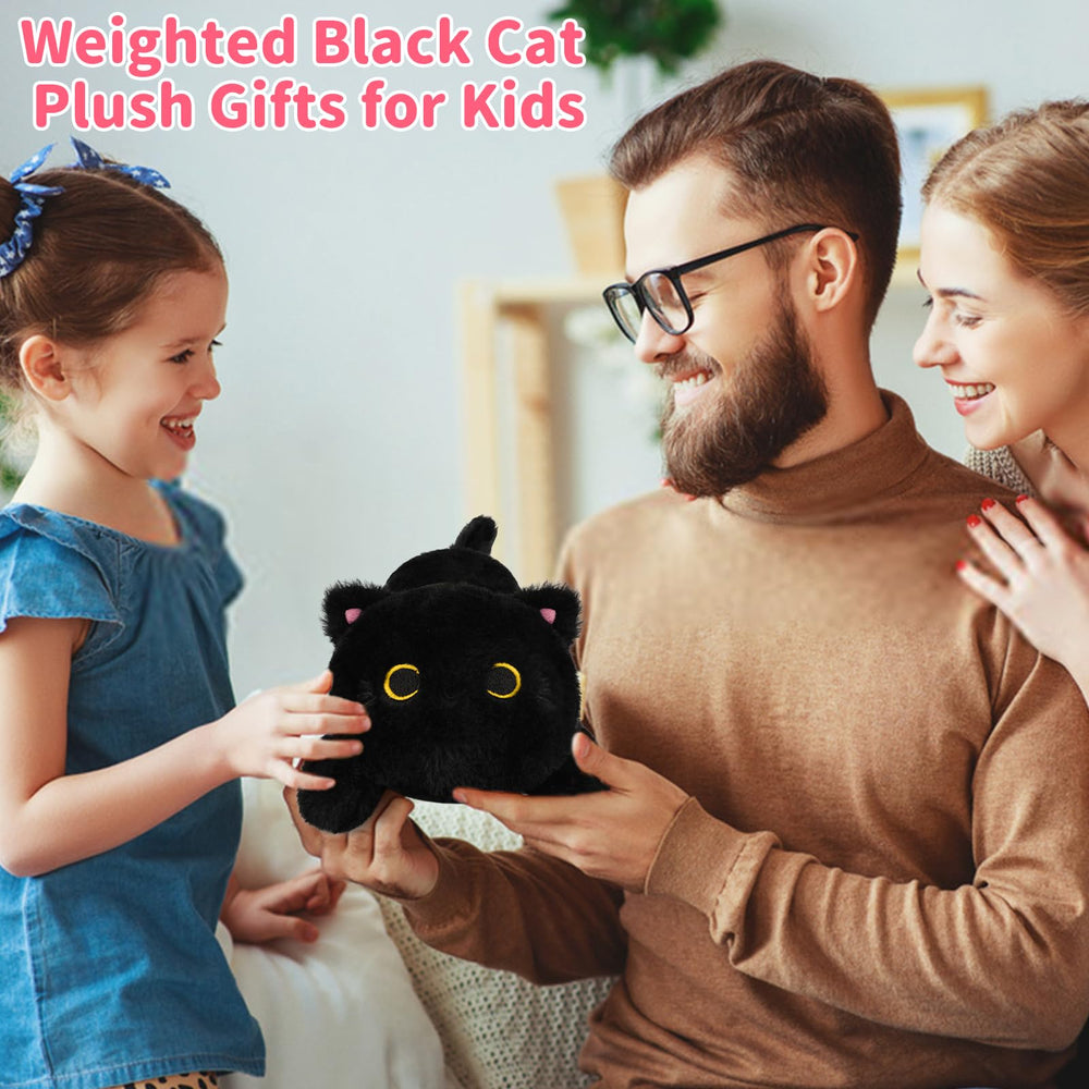 Leokawin weighted black cat plush face design ideal for hugging during play and bedtime.