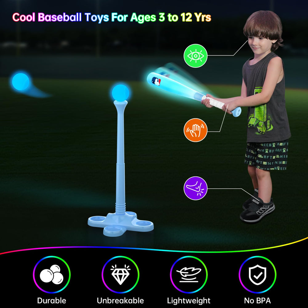 Leshein LED T-Ball set night play with customizable glow colors.